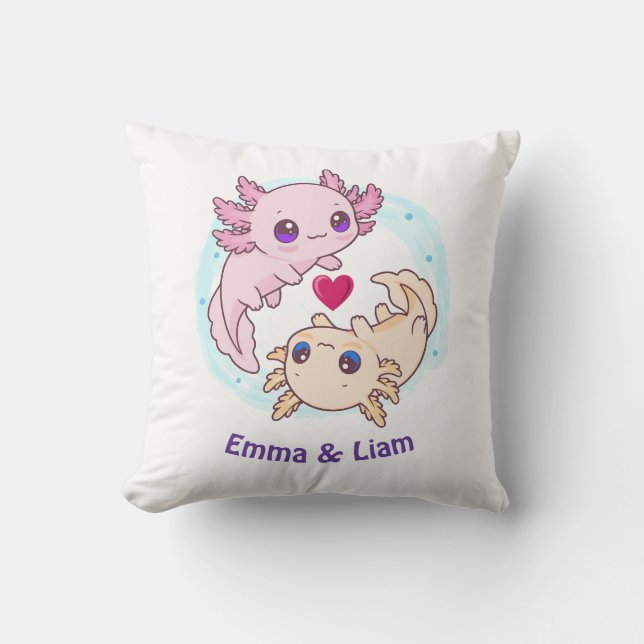 Coussin Personalized Axolotl Couple Valentine Throw Pillow (Recto)