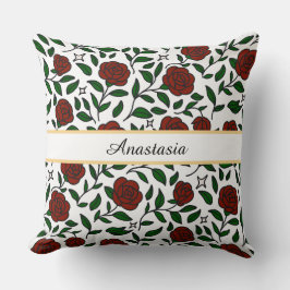 Coussin Personalized Beauty and Beast Garden Rose Name Red