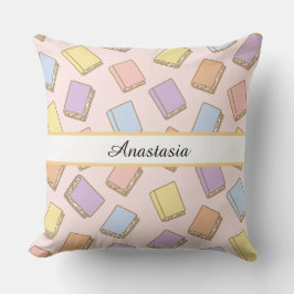 Coussin Personalized Bookish Girl Cute Bow Name Pink