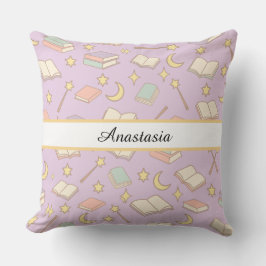 Coussin Personalized Bookish Girl Wizard Magic Name Purple