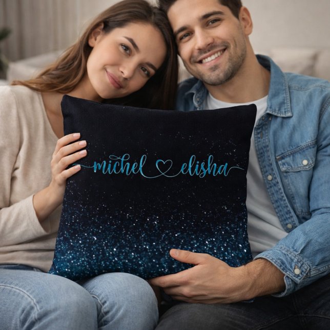 Coussin Personalized Couple Name Starry Night Glitter (Créateur téléchargé)