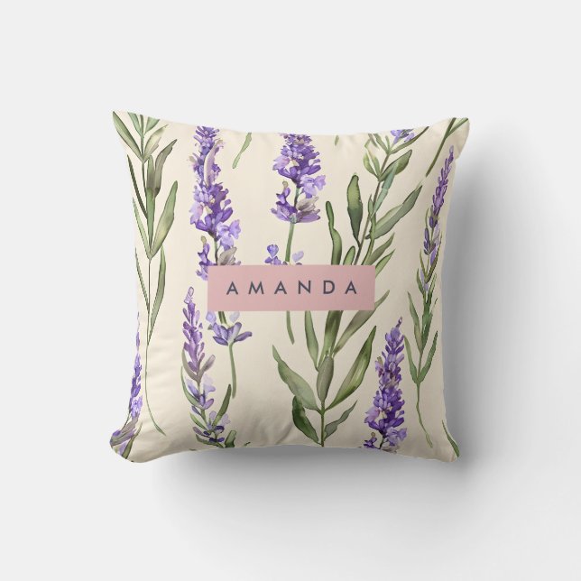 Coussin Personalized Elegant Watercolor Lavender  (Recto)