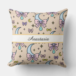 Coussin Personalized Girl Cute Bow Name Moons Peach