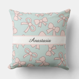 Coussin Personalized Girl Cute Pretty Bow Name Blue Pink