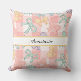 Coussin Personalized Girl Cute Pretty Bow Name Mixed Pink