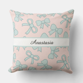 Coussin Personalized Girl Cute Pretty Bow Name Pink Blue