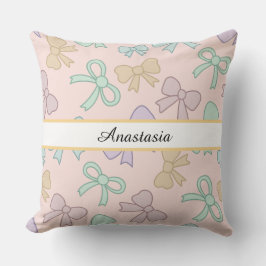 Coussin Personalized Girl Pretty Mixed Bow Name Mixed Pink