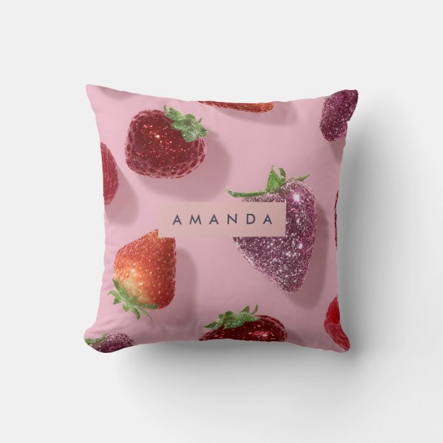 Coussin Personalized Glitter Strawberry & Raspberry  (Recto)