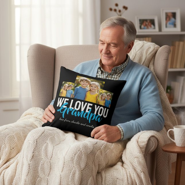 Coussin Personalized Grandpa Photo Gift Blue Text Design (Créateur téléchargé)