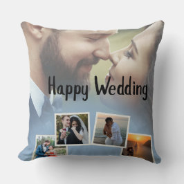 Coussin Personalized Happy Wedding Photo Collage