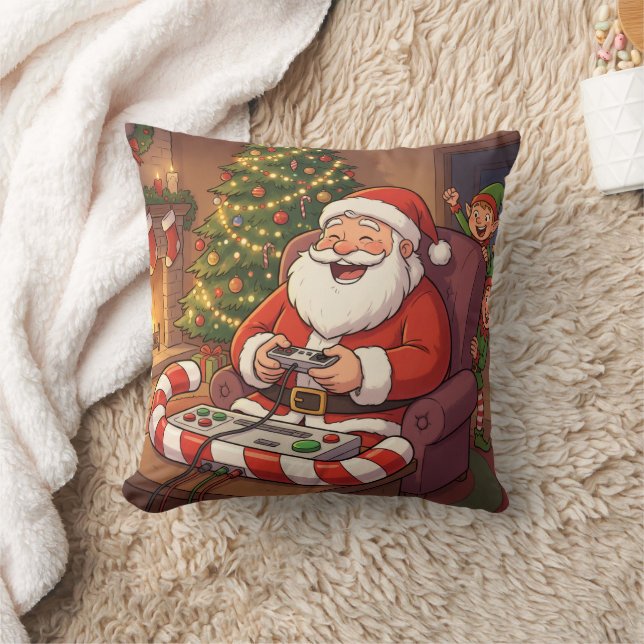 Coussin Personalized Level Up Christmas Funny Gamer Santa (Couverture)