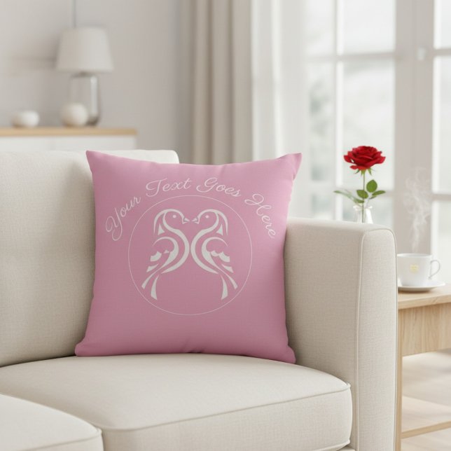 Coussin Personalized Love Birds Pink Valentine's Day (Créateur téléchargé)