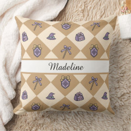 Coussin Personalized Magical Girl Name Gold Checkered
