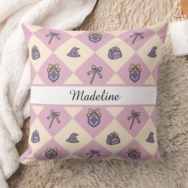 Coussin Personalized Magical Girl Name Pink Checkered (Couverture)
