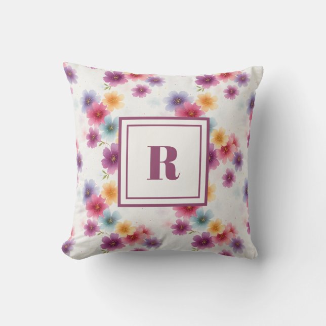 Coussin Personalized Monogram – Elegant Modern Floral  (Recto)