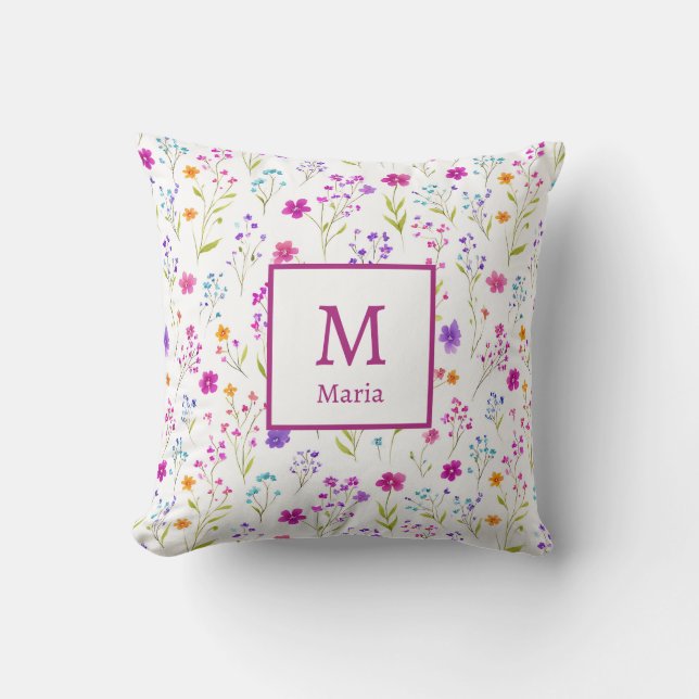 Coussin Personalized Monogram - Elegant Modern Floral  (Recto)
