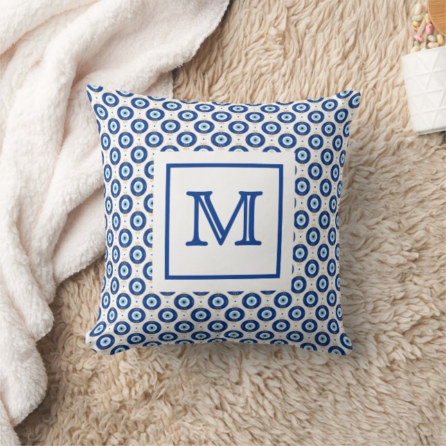 Coussin Personalized Monogram Modern Evil Eye Pattern  (Couverture)