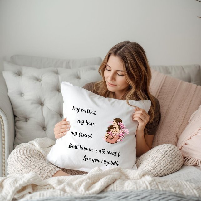 Coussin Personalized Mother's Day Mom's Hug Throw Pillow (Créateur téléchargé)