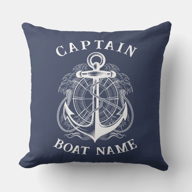 Coussin Personalized Nautical Captain Boat Name Anchor (Recto)