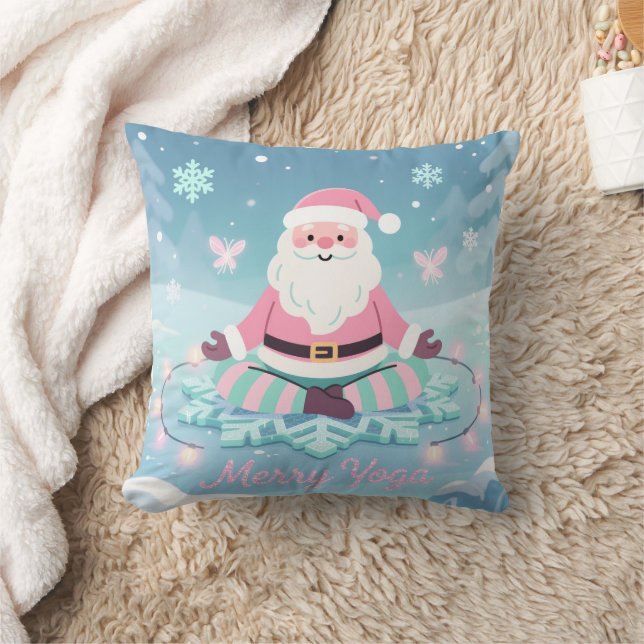 Coussin Personalized Pink Yoga Santa Meditation Christmas (Couverture)