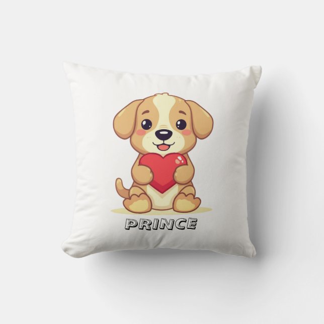 Coussin Personalized Puppy Valentine Throw Pillow (Recto)