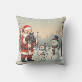 Coussin Personalized Santa Photographer & Snowman Selfie 