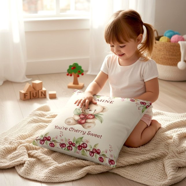 Coussin Personalized Teddy Bear Cherry Floral Pillow (Créateur téléchargé)