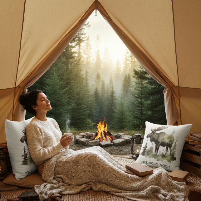 Coussin Personalized Watercolor Moose Lodge Life (Créateur téléchargé)