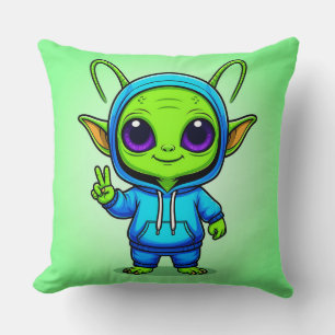 Coussin Personnage d'alien mignon posant dans une tenue co