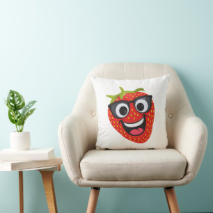 Coussin Personnage Fraise Cool – Art de Fruit Kawaii Amusa