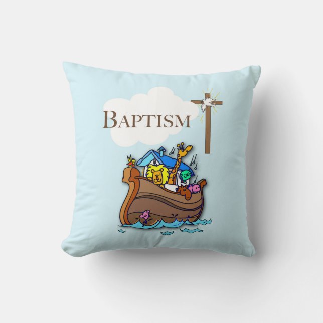 Coussin Personnalisable, Baby Boy Baptism Arche de Noah (Recto)