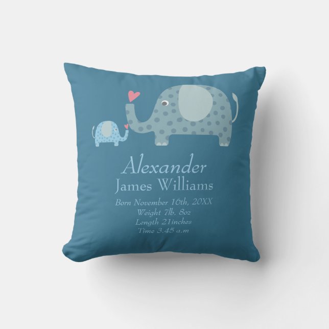 Coussin Personnalisation de Polka Dot Elephants Baby Stats (Recto)