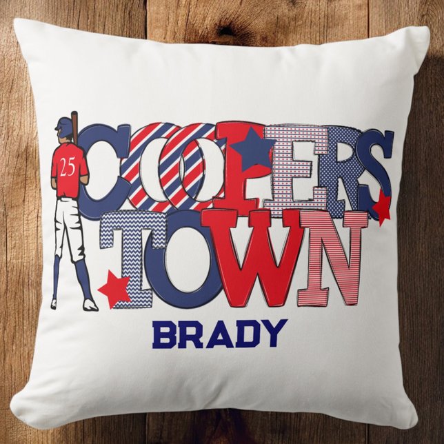 Coussin Personnalisation du joueur de baseball patriotique (Créateur téléchargé)
