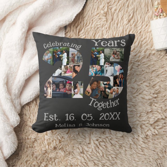 Coussin Personnalisé 25e anniversaire mariage photo collag (Couverture)