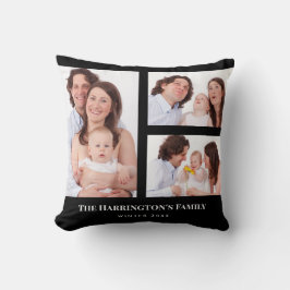 Coussin Personnalisé 3 sections Famille Photo Collage Blac
