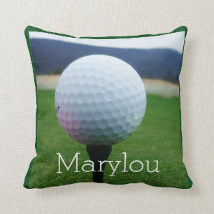 Coussin Personnalisé avec le nom balle de golf blanc