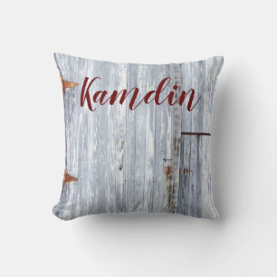 Coussin personnalisé blanc Laver bois grange porte