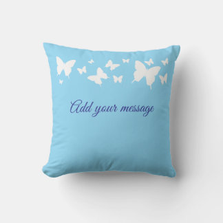 Coussin personnalisé cadeau papillon blanc et bleu
