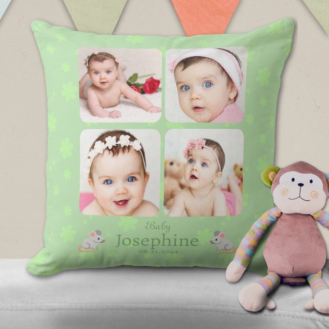 Coussin Personnalisé Cute Green Baby Name Photo (Créateur téléchargé)