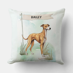 Coussin personnalisé de Lévrier avec aquarelle de