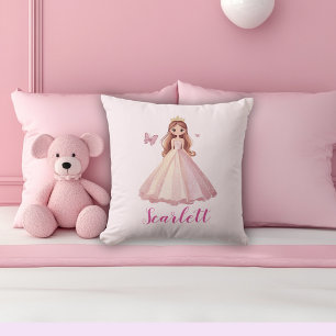 Coussin personnalisé de princesse rose mignonne et