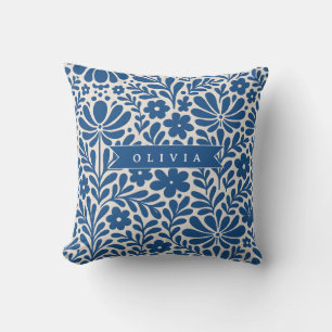 Coussin Personnalisé Floral Folklorique Bleu Nordique Sur