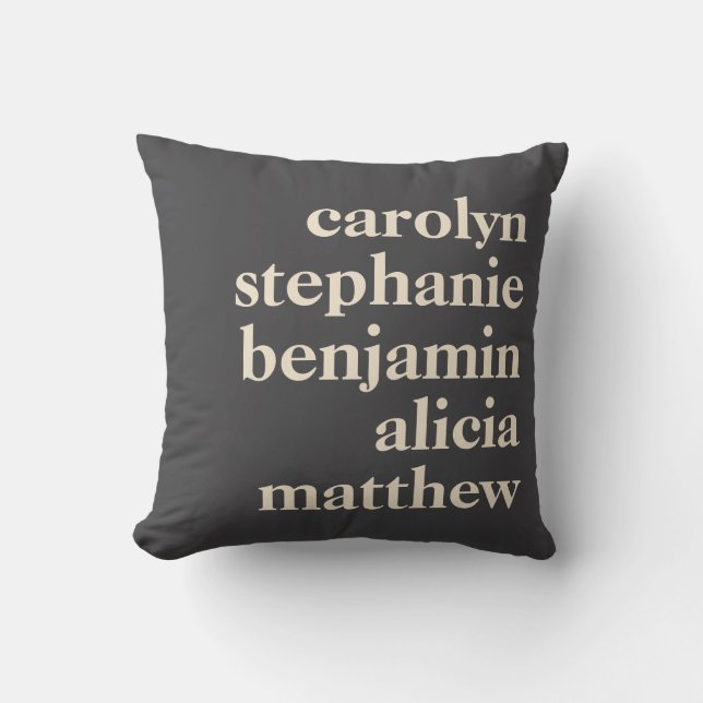 Coussin Personnalisé Grandchildren Noms Style Black Grey (Recto)