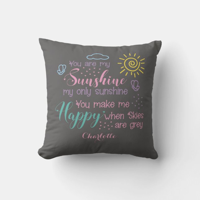 Coussin Personnalisé Grey You Are My Sunshine (Recto)