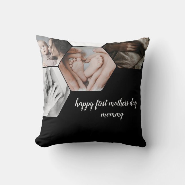 Coussin Personnalisé heureux première mère jour 4photocoll (Recto)
