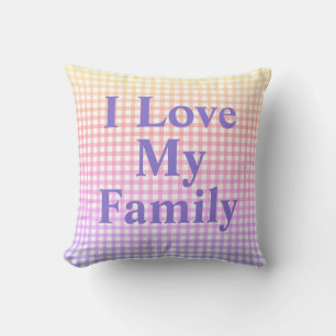Coussin Personnalisé "I Love My Family" Rainbow En vichy