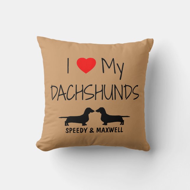 Coussin Personnalisé J'Aime Mes Deux Dachshunds (Recto)