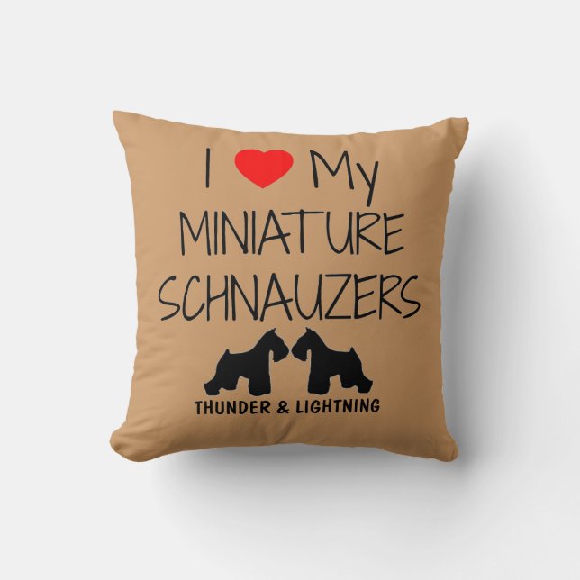 Coussin Personnalisé J'Aime Mes Deux Schnauzers Miniature (Recto)