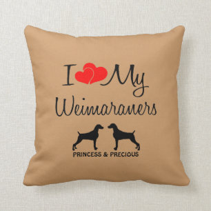 Coussin Personnalisé J'Aime Mes Deux Weimaraners
