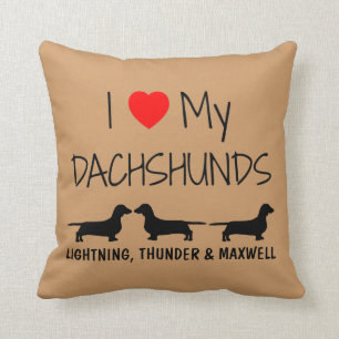 Coussin Personnalisé J'Aime Mes Trois Dachshunds